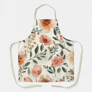 Tablier Fleurs aquarelles orange peinture botanique