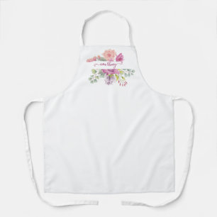 Tablier Fleurs aquarelles personnalisées rose et pêche