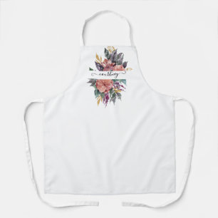 Tablier Fleurs aquarelles personnalisées rose et violet