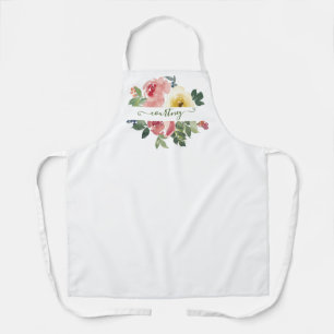 Tablier Fleurs aquarelles rose et jaune personnalisées    