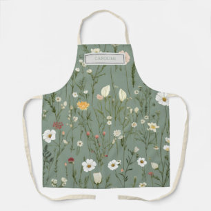 Tablier Fleurs Boho Rustiques Personnalisées Sage Green