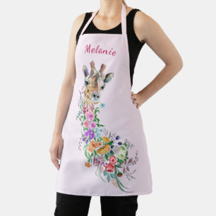 Tablier Fleurs colorées Giraffe Apron Cadeau Nom personnal