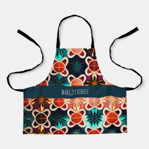 Tablier Fleurs cubiques Motif rétro Floral rouge