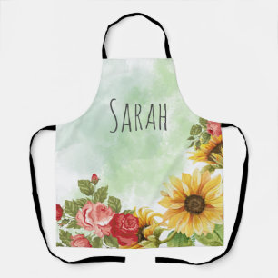 Tablier fleurs d'aquarelle Cuisine tablette personnalisabl