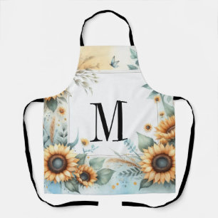 Tablier Fleurs d'automne et tournesols aquarelle monogramm