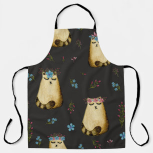 Tablier Fleurs de chats mignons Motif d'aquarelle