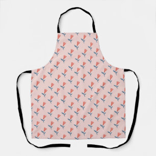 Tablier Fleurs de corail doux et motif de feuilles bleues