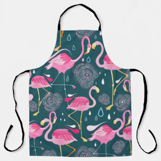 Tablier Fleurs de Flamants roses : Graphisme foncé sans co