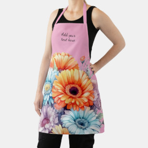 Tablier Fleurs de Gerbera texte personnalisé rose