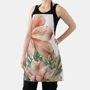 Tablier Fleurs de jungle à l'aquarelle éclaboussure pêche 