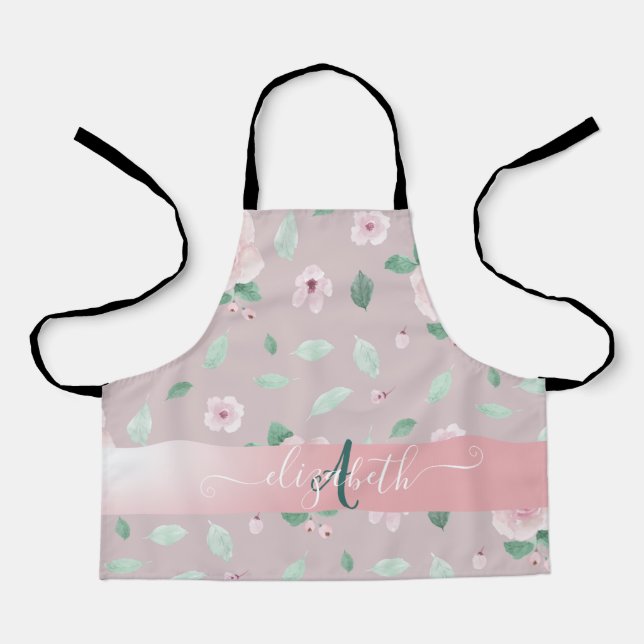 Tablier Fleurs de monogramme à l'aquarelle chic  (Recto)
