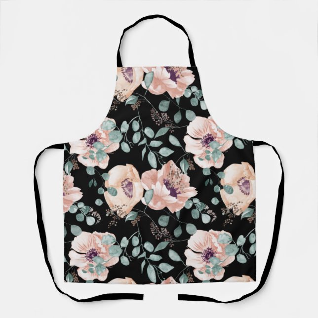 Tablier Fleurs de pavot noir (Recto)