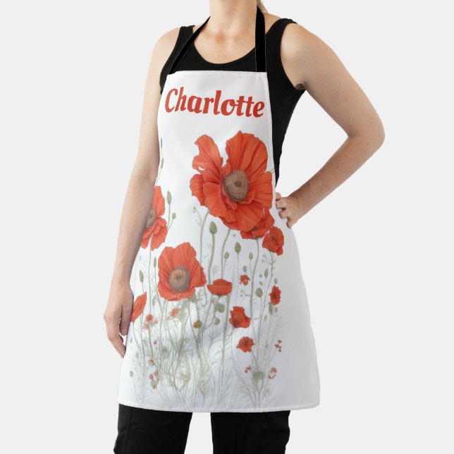 Tablier Fleurs de pavot orange personnalisées (Insitu)