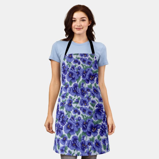 Tablier Fleurs de Pensée Bleues (Porté)