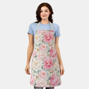 Tablier Fleurs de pivoine à l'aquarelle pastel doux