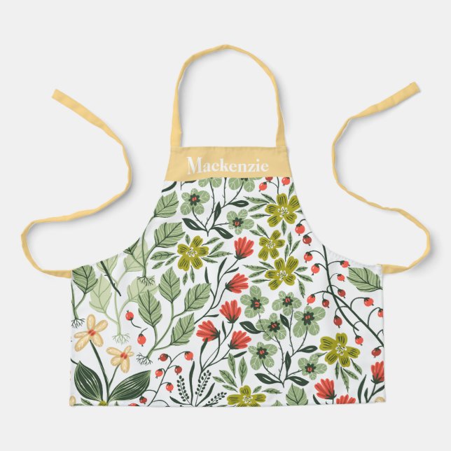 Tablier Fleurs de prairie personnalisées Enfants doux (Recto)