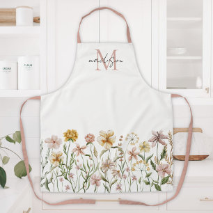 Tablier Fleurs de prairie sauvage aquarelle monogrammée