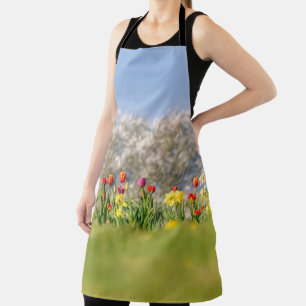 Tablier Fleurs de printemps colorées avec tulipes et jonqu