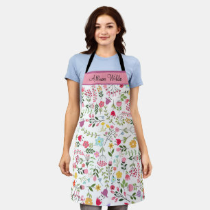 Tablier Fleurs de printemps Florales sur fond blanc Person