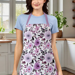 Tablier Fleurs de roses lavande violettes féminines aquare