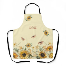 Fleurs de soleil et papillons sur crème jaune 