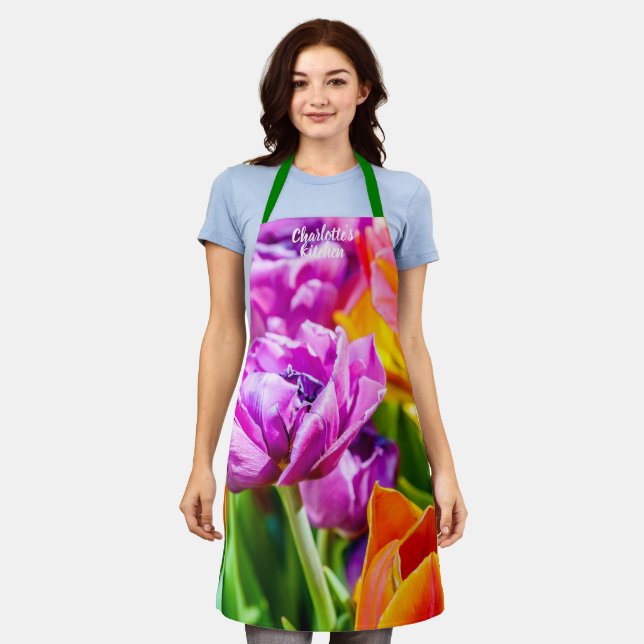 Tablier Fleurs de tulipes à perroquets pourpres étonnantes (Porté)