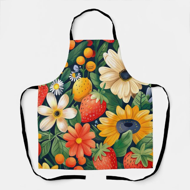 Tablier Fleurs du jardin d'été Motif de fraises (Recto)