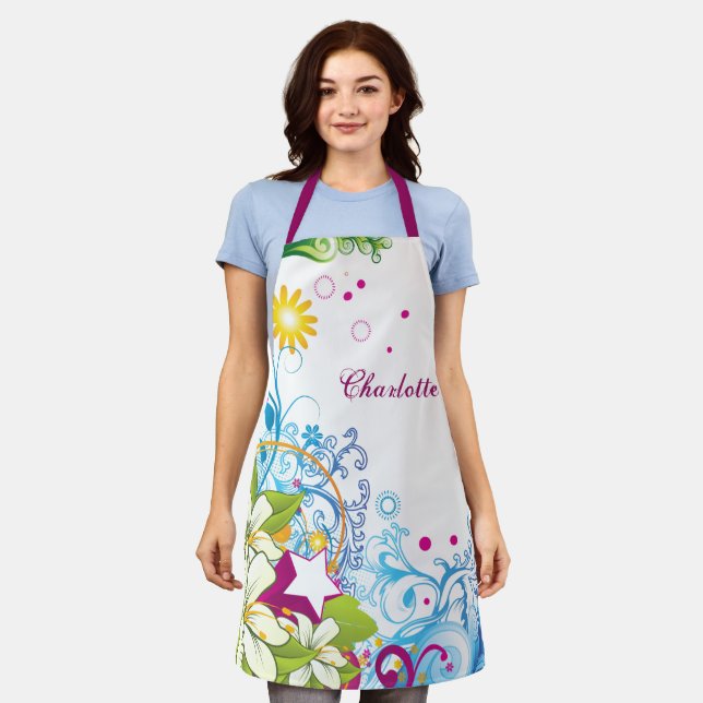 Tablier Fleurs et étoiles rétro mignonnes, Girlie Grunge (Porté)