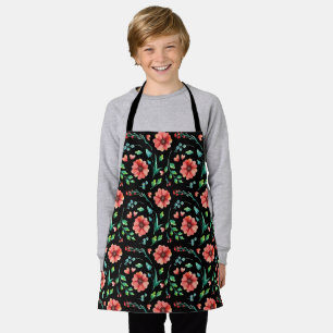 Tablier Fleurs exotiques florales et motif de feuilles-456