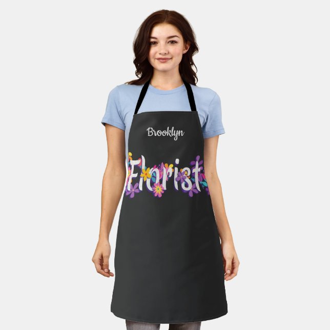 Tablier Fleurs fleuristes typographie moderne T-shirt (Porté)