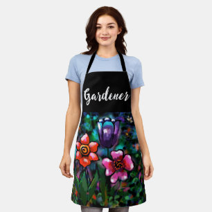 Tablier Fleurs florales blanches bleu rose
