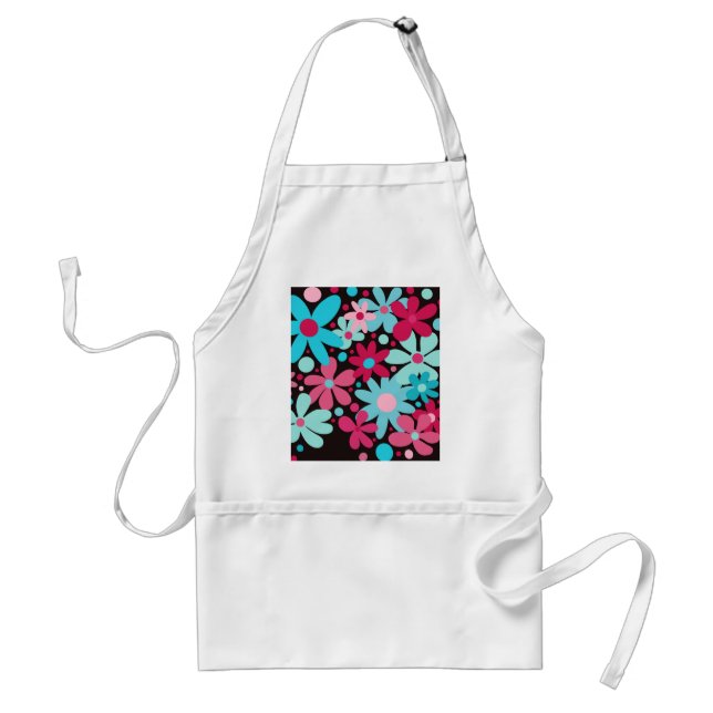 Tablier Fleurs funky bleu et rose (Devant)