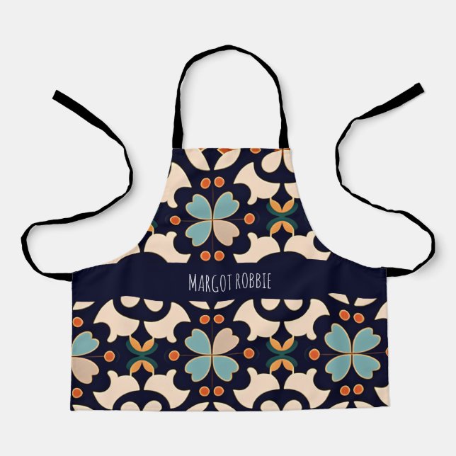 Tablier Fleurs Isométriques Bleu Beige Motif Floral (Recto)
