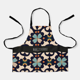 Tablier Fleurs Isométriques Bleu Orange Floral Motif Rétro