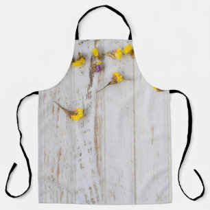 Tablier Fleurs jaunes printanières, décoration en planche