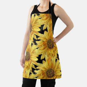 Tablier Fleurs jaunes sur impression tout en noir