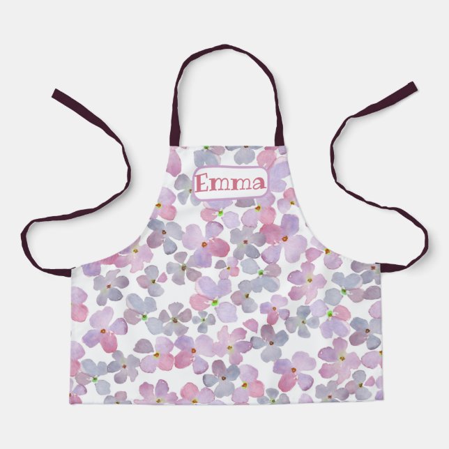 Tablier Fleurs mignonnes violettes Tout-En-Plan (Recto)