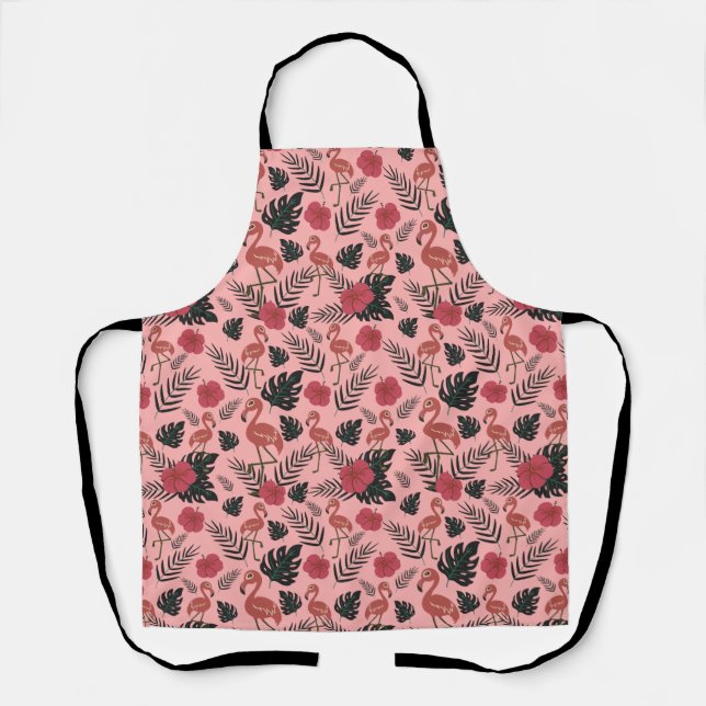 Tablier Fleurs motifs et feuilles flamands roses (Recto)
