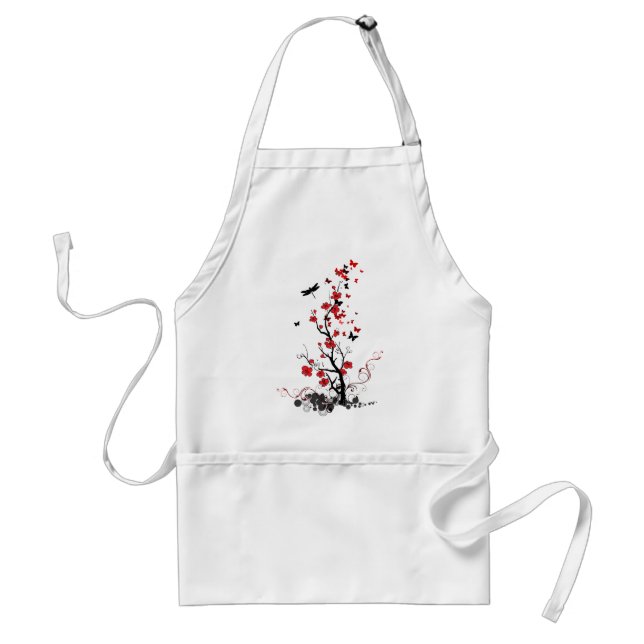 Tablier Fleurs noires et rouges (Devant)