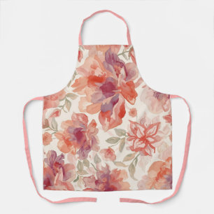 Tablier Fleurs pastel aquarelle orange clair