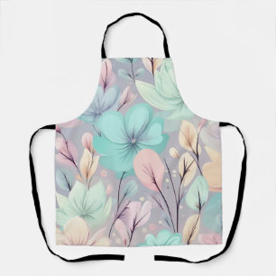 Tablier Fleurs pastel et Feuilles sur Arrière - plan viole