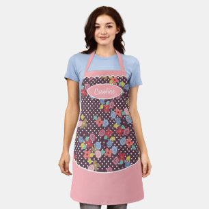 Tablier Fleurs personnalisées À petits pois blancs Motif r