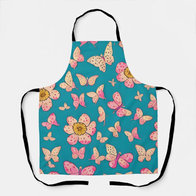 Tablier Fleurs roses et papillons Motif Arrière - plan (Recto)