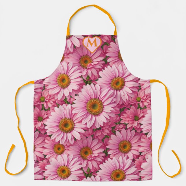 Tablier Fleurs roses fleuris roses marguerites rose (Recto)