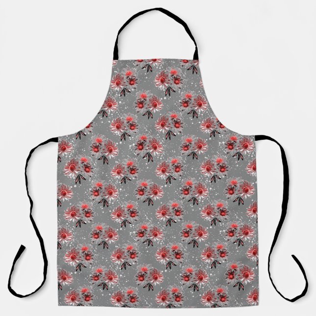 Tablier Fleurs rouges sur gris (Recto)