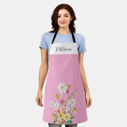 Tablier Fleurs sauvages roses personnalisées