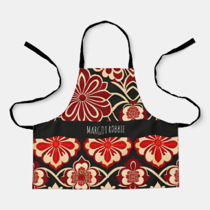 Tablier Fleurs vintages Motif Floral Rouge Vert