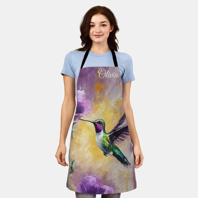 Tablier Fleurs violettes cool Hummingbird Chef Baker Women (Porté)
