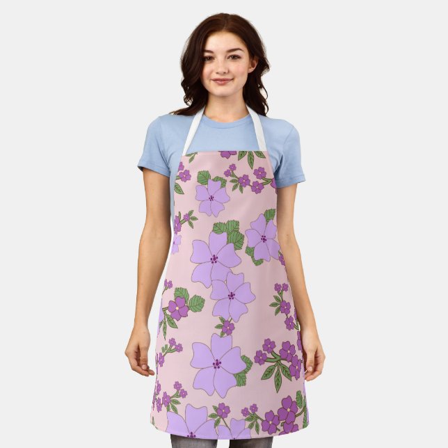 Tablier Fleurs Violettes, Modèle Floral, Motif De Fleurs (Porté)