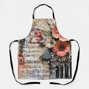 Tablier Floral avec touches de piano rustique et feuille d